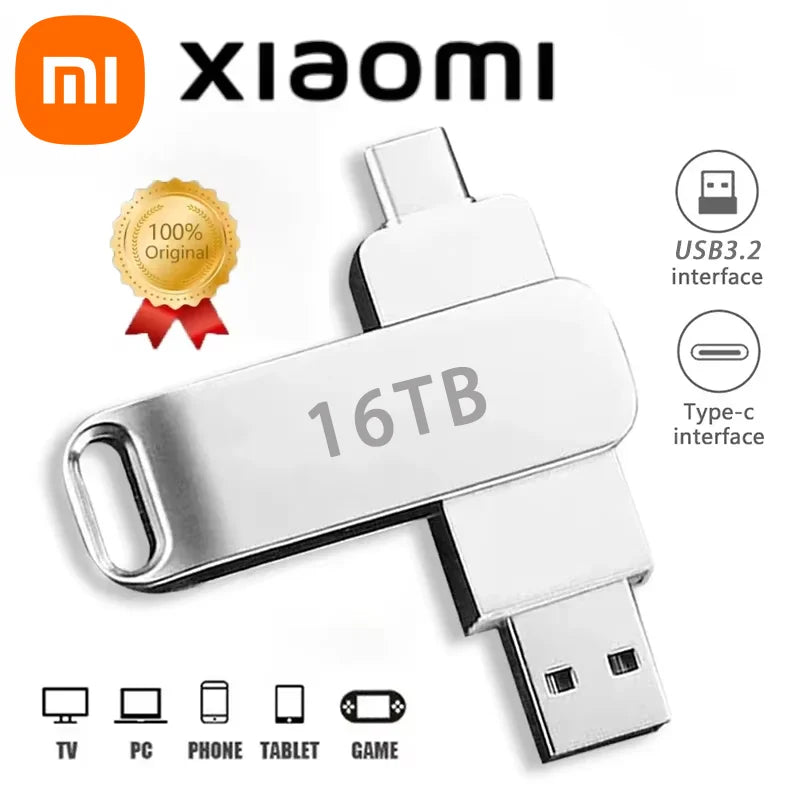 Xiaomi 16TB USB 3.2 Flash Drive — Super High-Speed Metal U Disk, Waterproof Type-C SSD Pen Drive