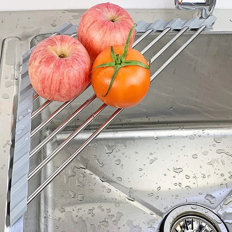 Roll-Up Triangle Dish Drying Rack – Foldable Stainless Steel Kitchen Sink Organizer, Sponge & Rag Holder