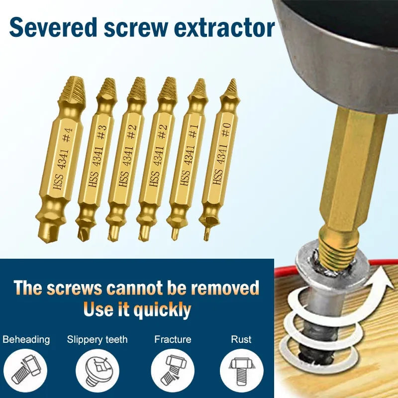 Double Head Screw Extractor Set | Broken Thread & Wire Remover, 4341 Hexagon Drill for Broken Screws