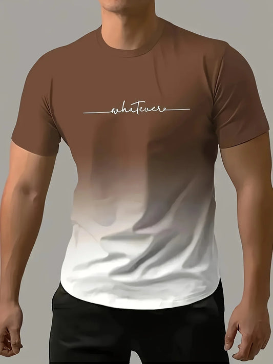 Men's Casual Crew Neck T-Shirt – Gradient Color Short Sleeve for Sports & Everyday Wear