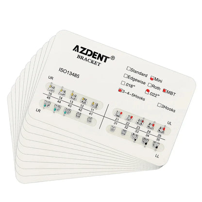AZDENT 10 Packs Dental Brackets – Orthodontic Metal Mini Standard Roth MBT Slot 0.022/0.018 with Hooks, 20 Pcs per Pack