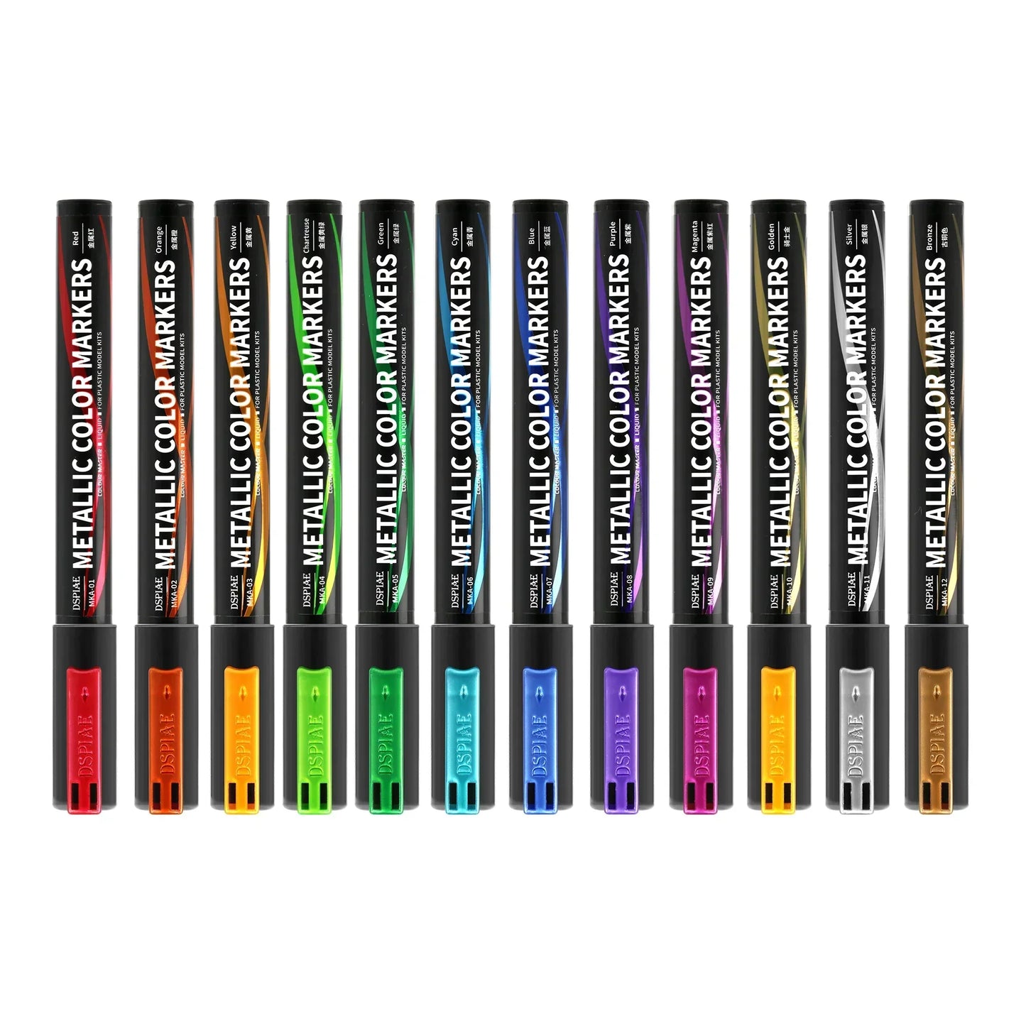 DSPIAE MKA 12-Color Super Metallic Brush Pens — Eco-Friendly Water-Based, Soft Brush Tip (12-Pack)