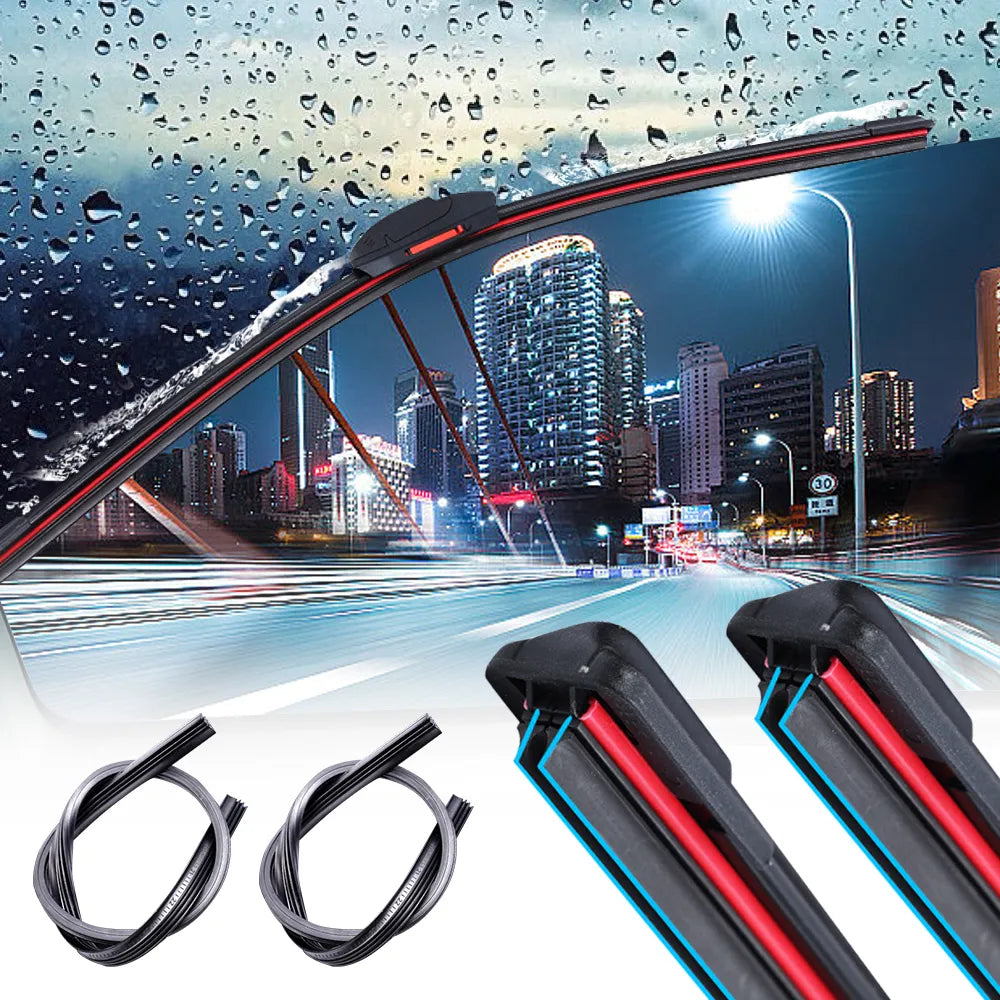 Universal Double Layer Car Windshield Wiper Blades: Soft Rubber Automotive Replacement - Easy to Install (16", 18", 22", 24", 26")