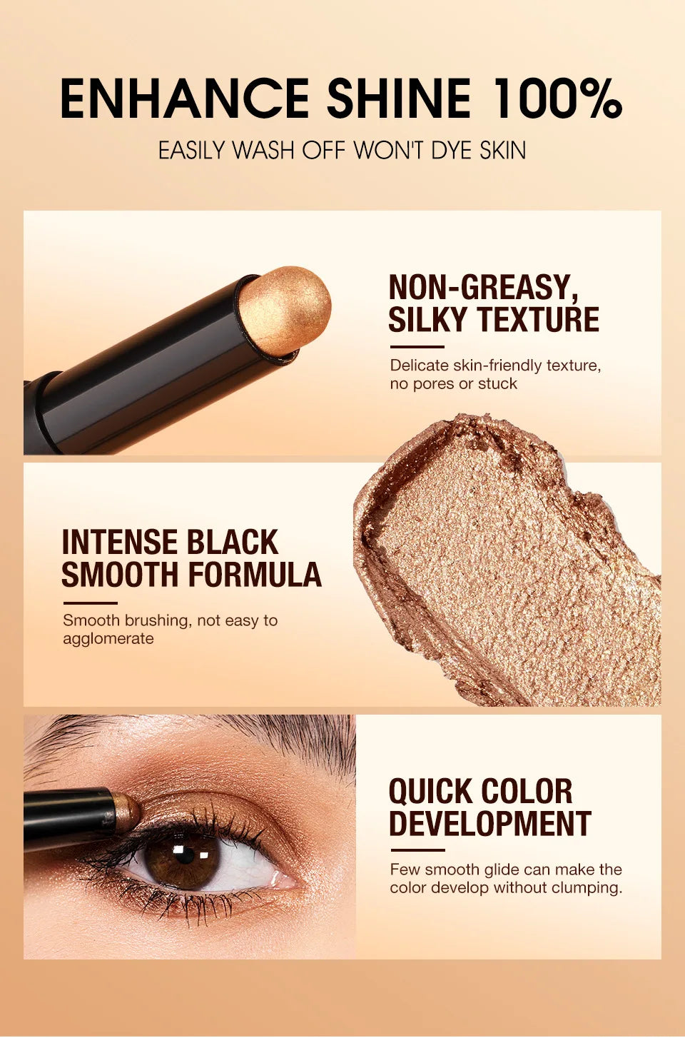 LANGMANNI 16-Color Pearl Waterproof Eyeshadow Stick – Long-Lasting Color & Face Highlight