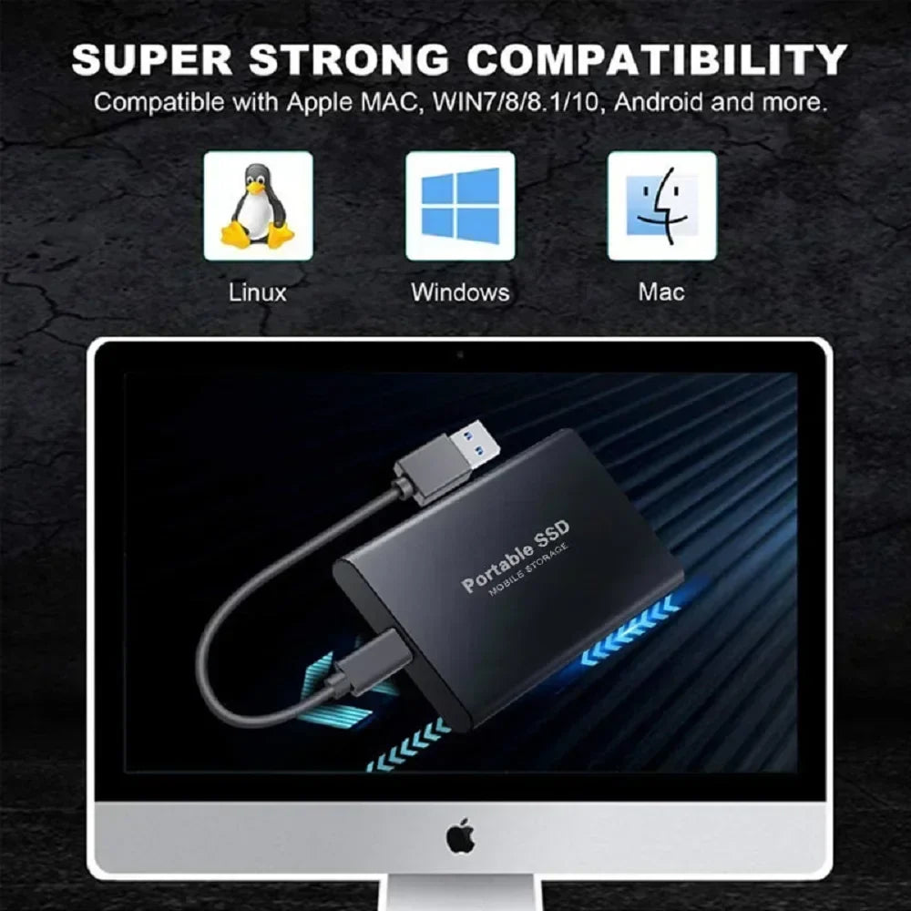 Portable SSD 1TB–4TB High-Speed External Drive – USB 3.1 Type-C Solid State Hard Disk for Laptop, PC & Mac