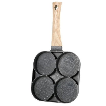 4-Hole Nonstick Omelette Pan — Thickened Breakfast Skillet for Eggs, Steak, Burgers, and Induction Cooking