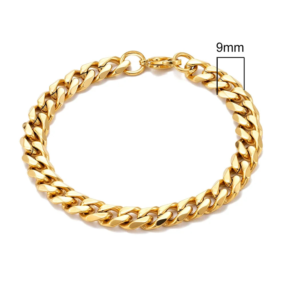 MKENDN Punk Rock Stainless Steel Cuban Curb Link Chain Bracelet – 3–11mm Silver Biker Jewelry for Men & Women
