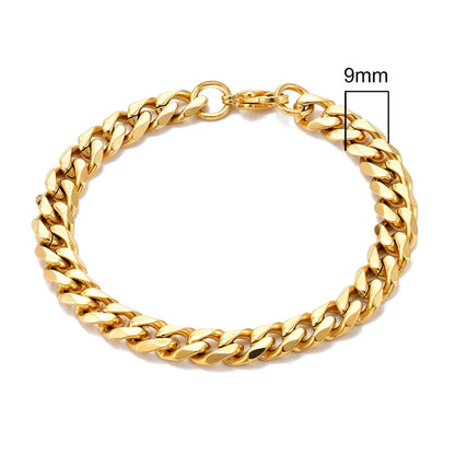 MKENDN Punk Rock Stainless Steel Cuban Curb Link Chain Bracelet – 3–11mm Silver Biker Jewelry for Men & Women