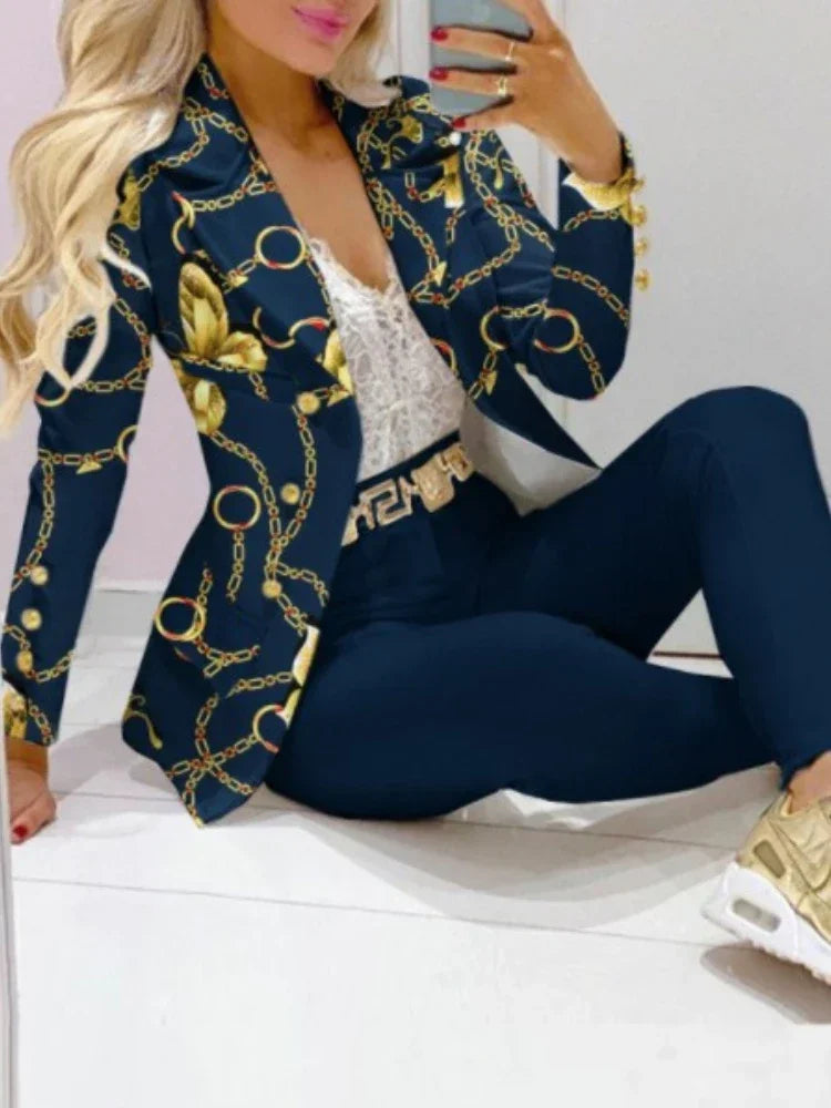 CM.YAYA Women’s Paisley Butterfly Blazer & Pants Set – Elegant 2-Piece Autumn Winter Street Style Outfit