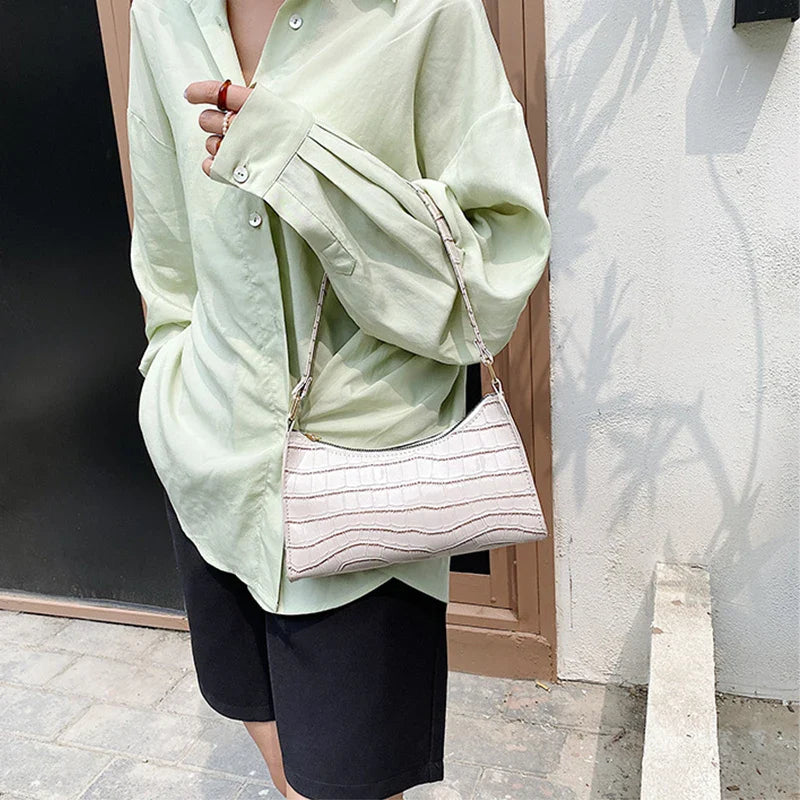 Retro Alligator Pattern PU Leather Handbag for Women – Small Shoulder & Clutch Tote Purse