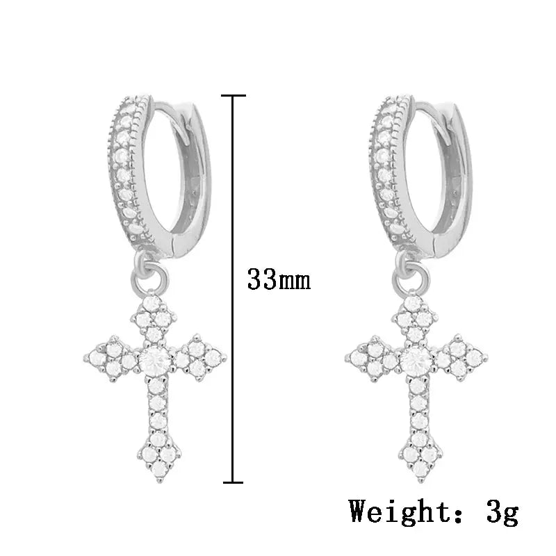 Classic Cross Crystal Earrings - Replaceable White Point-Drill Hip-Hop Party Jewelry for Women & Men