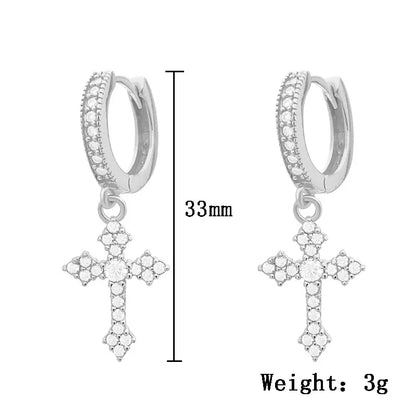 Classic Cross Crystal Earrings - Replaceable White Point-Drill Hip-Hop Party Jewelry for Women & Men