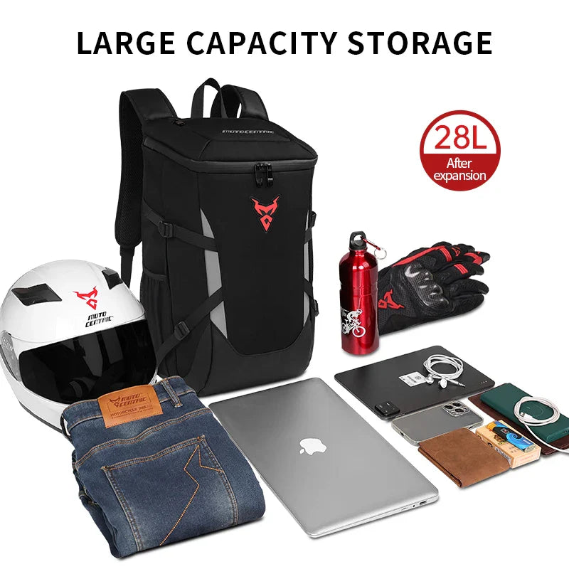 MOTOCENTRIC 28L Motorcycle Backpack - Waterproof, Outdoor Sports Riding Helmet Locomotive Backpack for Business Travel, Laptop Bag