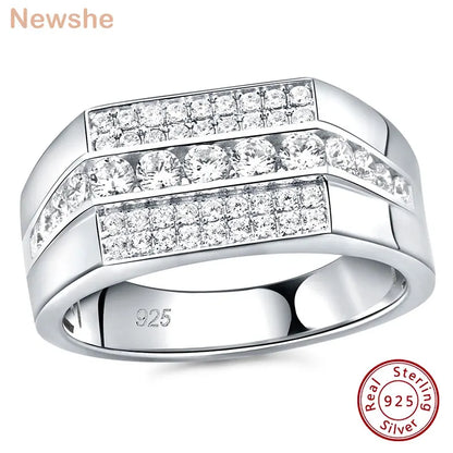 Newshe Full Moissanite Wedding Band for Men – 925 Sterling Silver Pave Engagement & Eternity Promise Ring