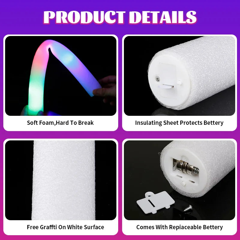 15/30PCS LED Glow Sticks Bulk – Colorful RGB Foam Light-Up Cheer Tubes for Christmas, Birthday, Wedding & Party Supplies
