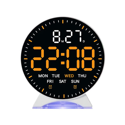 LED Digital Alarm Clock with Adjustable Brightness — Week, Date & Seconds Display, 2 Alarms, 12/24H Table Clock with Ambient Light