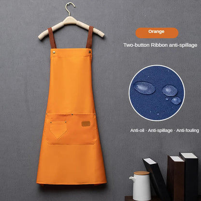 Customized Embroidery Kitchen Apron – Waterproof Bib with Logo, Signature, Pockets, and Waist Bag for Home Chefs & Bakers