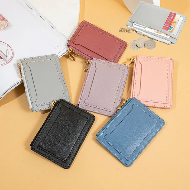 Ultra-Thin PU Leather Credit ID Card Holder: Zipper Fashion Wallet for Women & Men, Small Money Bag, Coin Purse Clip Organizer