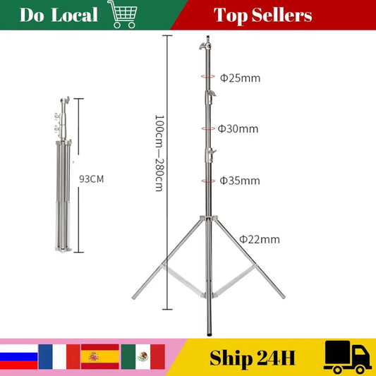 290cm Air Pressure Tripod - 10kg Bearing Stainless Steel Light Stand for Camera, Ring Light, Live Streaming & Photography