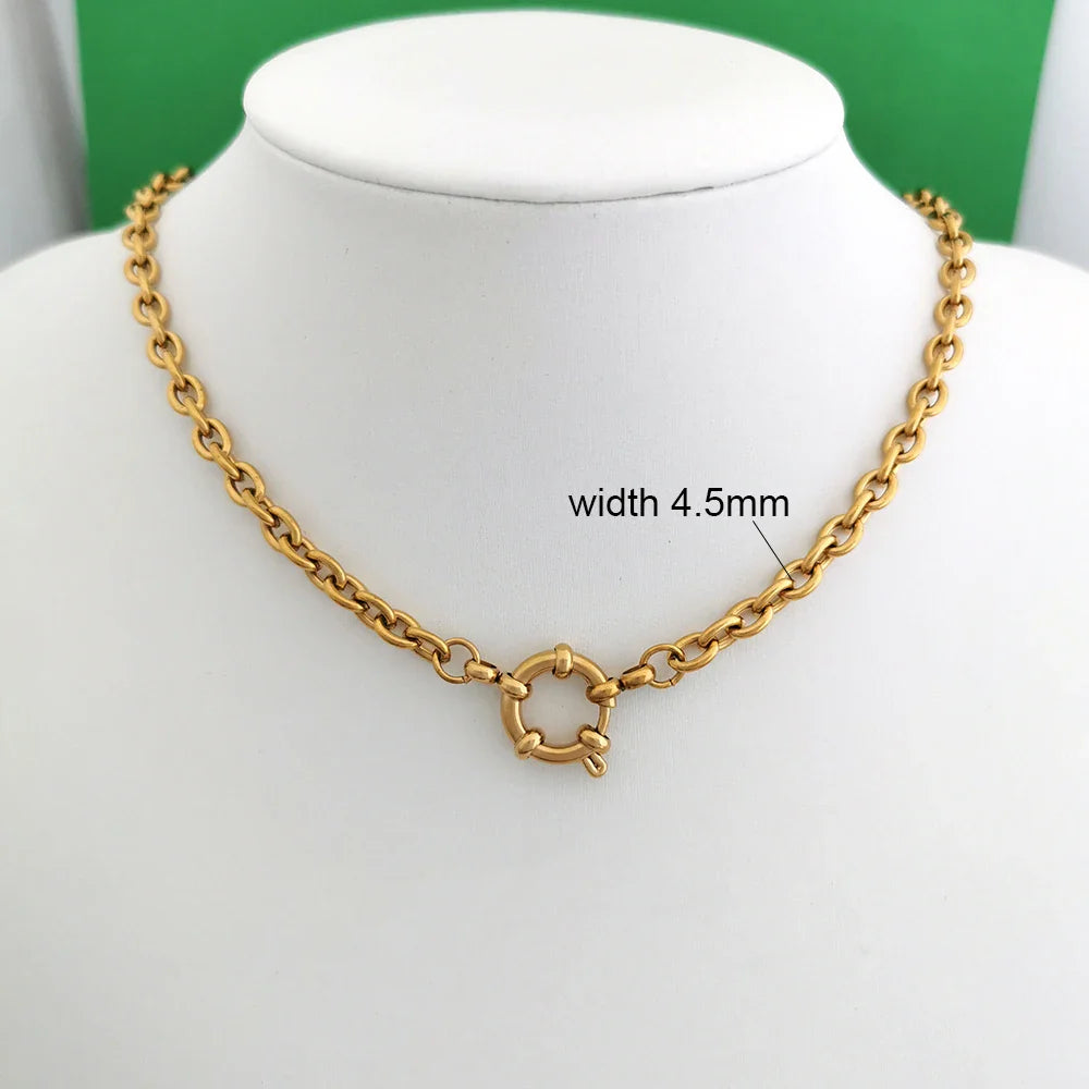 Spring Sailor Clasp Necklace – Stainless Steel Paperclip Link Chain Choker for Women & Men, Geometric PVD Gold Jewelry