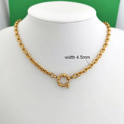 Spring Sailor Clasp Necklace – Stainless Steel Paperclip Link Chain Choker for Women & Men, Geometric PVD Gold Jewelry