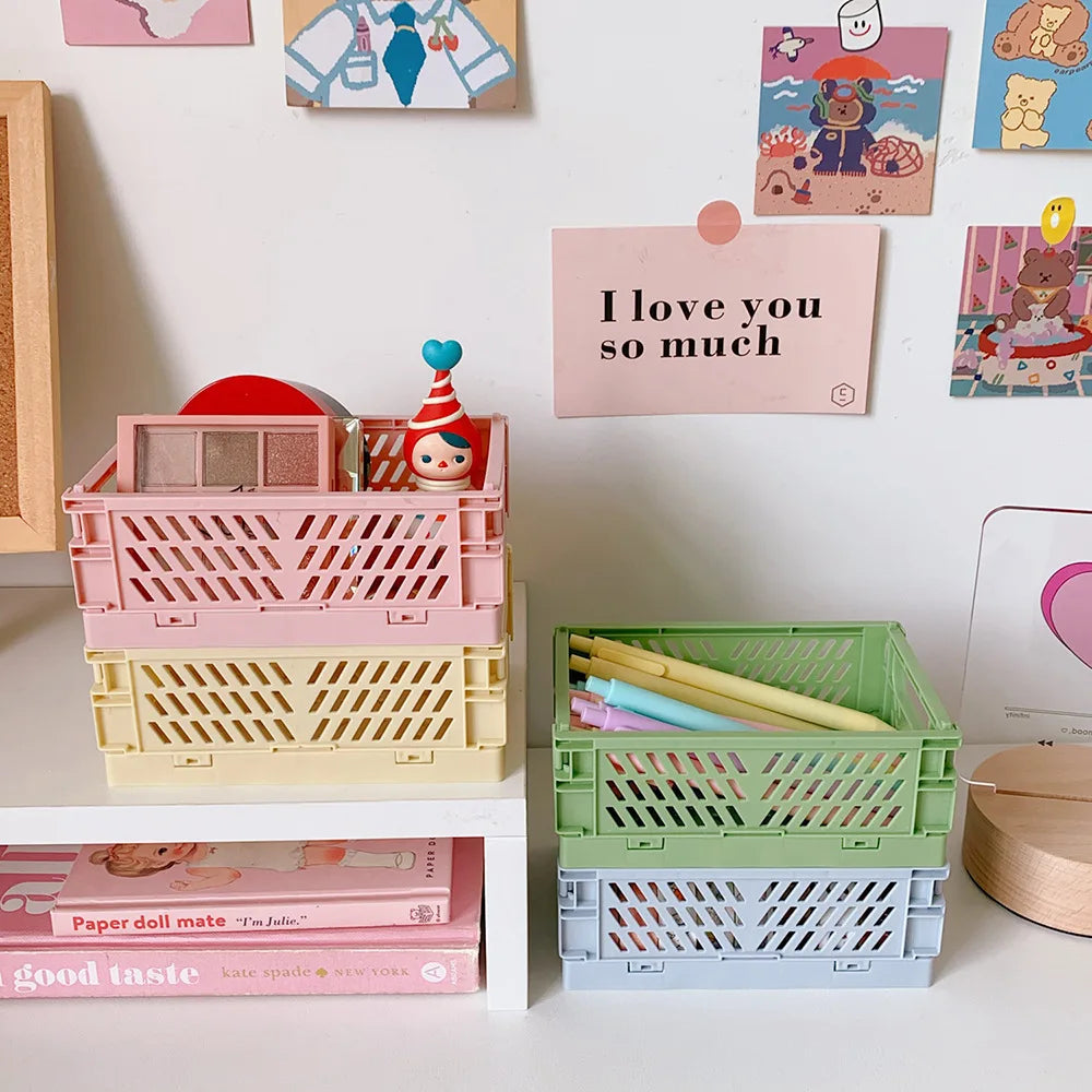 Mini Folding Plastic Storage Box - Collapsible Home and Office Organizer Container (1 PC)