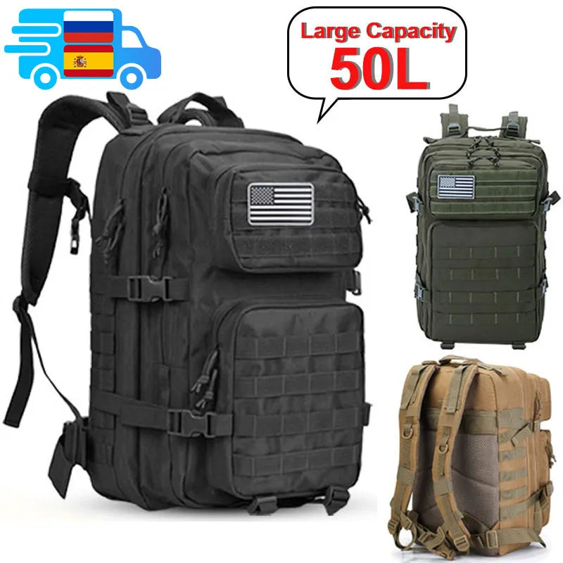 50L Army Military Tactical Backpack | Men's Travel Rucksack | Large Capacity Waterproof Outdoor Sports Bag