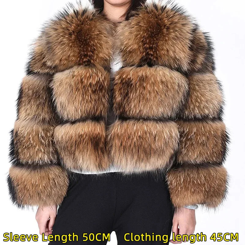 2025 Maomaokong Women’s Real Fur Coat – Natural Raccoon & Fox Fur Jacket with Hood, Warm Winter Outerwear