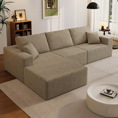 139" Cloud Sectional Sofa – Deep Seat Modular L-Shape Corduroy Couch, Frameless 4-Seater Living Room Sofa with Left Chaise (Black)