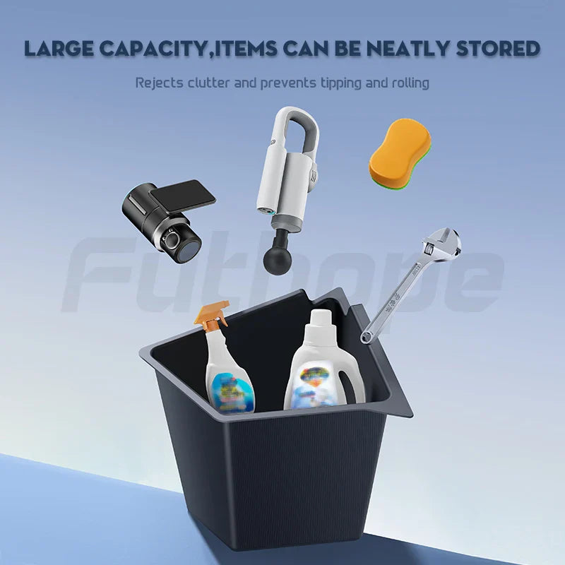 Futhope Car Trunk Side Storage Box for Tesla Model Y 2018-2024 – Hollow Cover Organizer with Flocking Mat & Partition Board