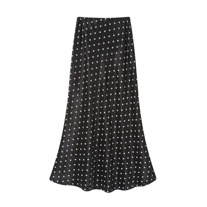 Seoulish Women’s Vintage Polka Dot Satin Mermaid Skirt – High Waist Midi Length Casual Spring Summer Fashion Skirt 2026