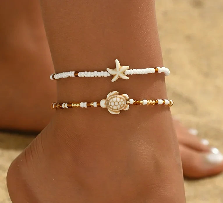 Beach Bead Anklet for Women – Retro Fashion Beaded Stone Pendant Ankle Chain Summer Beach Jewelry Boho Style Anklet for Girls