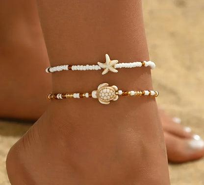 Beach Bead Anklet for Women – Retro Fashion Beaded Stone Pendant Ankle Chain Summer Beach Jewelry Boho Style Anklet for Girls