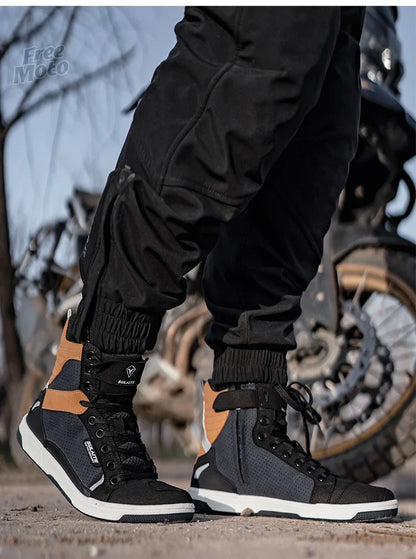 Men’s Motorcycle Boots - Breathable Anti-Fall, Road Racing Rider Shoes with Gear Shift Rubber Sole, Reflective Motorbike Boots