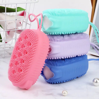 Silicone Body Scrubber: Shower Exfoliating Scrub Sponge - Bubble Bath Brush Massager for Skin Cleaning, Bathroom Accessories
