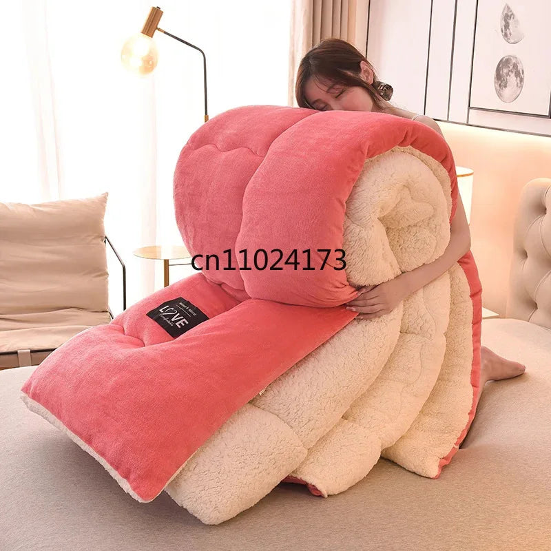 Thickened Winter Milk & Lamb Fleece Quilt – Ultra Warm Plush Comforter for Single & Double Beds