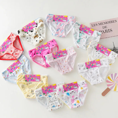 3/6/9/12 Pcs Cotton Girls Kids Underwear - Cute Cartoon Print Briefs with Lace Trim Soft Children Short Panties