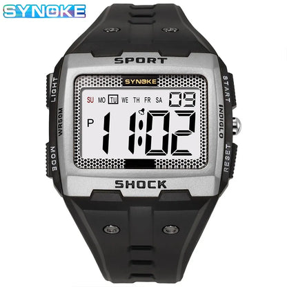 SYNOKE Men’s Sports Electronic Watch – Waterproof Night Glow Large Screen Square Outdoor Running & Camping Watch