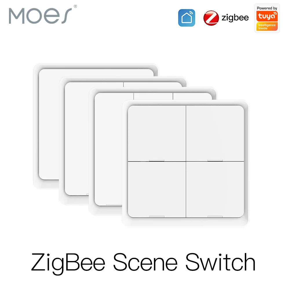MOES 4-Gang Tuya ZigBee Wireless Scene Switch – Battery-Powered Smart Controller for Tuya Automation