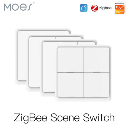 MOES 4-Gang Tuya ZigBee Wireless Scene Switch – Battery-Powered Smart Controller for Tuya Automation