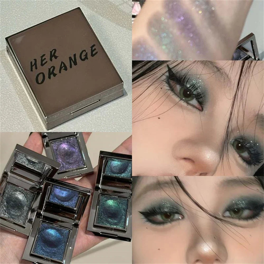Metallic Glitter Eyeshadow Palette – Sparkling Cream Mousse Shimmer Highlighter in Punk Purple Pearlescent Pigments
