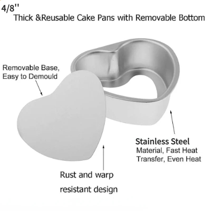 Aluminum Alloy Heart-Shaped Cake Molds with Removable Bottom - 3/4/5/6/7/8/10 Inch Baking Mould Tool for Cakes, Muffins, Bread, and Cheese