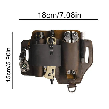 Men’s Leather EDC Belt Sheath Organizer – Pocket Multitool Pouch with Pen & Flashlight Holder