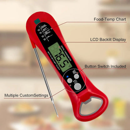 Instant Read Digital Meat Thermometer – Fast & Precise Cooking Thermometer with Backlight, Magnet & Calibration for Kitchen, BBQ & Food Preparation