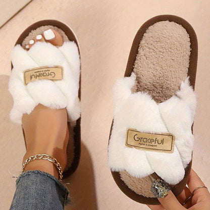 Women’s Plush Fuzzy Slippers - Warm Open-Toe Indoor EVA Home Slides