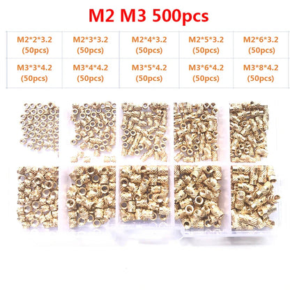 Brass Insert Nut Set M2–M6 – Knurled Hot Melt Threaded Copper Nuts for 3D Printing & Injection Molding