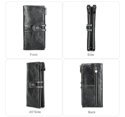 CONTACT'S Men’s Genuine Leather Clutch Wallet – Long Vintage Wallet with Card Holder, Zipper Coin Purse & Money Bag