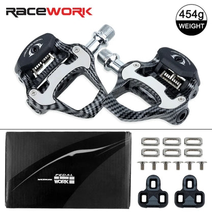 RACEWORK Carbon Fiber Road Bike Pedals Ultra-Light SPD Keo Self-Locking Professional Cycling Pedals