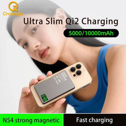 Qi 2.1 Magnetic Wireless Power Bank – 5000/10000mAh Fast Charging Portable External Battery for iPhone 12–17 Pro, Apple Watch & AirPods