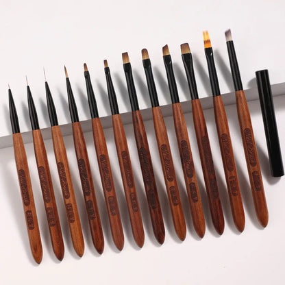 Sandalwood Handle Nail Art Brush Set – Gradient Blooming UV Gel Liner & Flower Drawing Tools for Stripes & Nail Painting